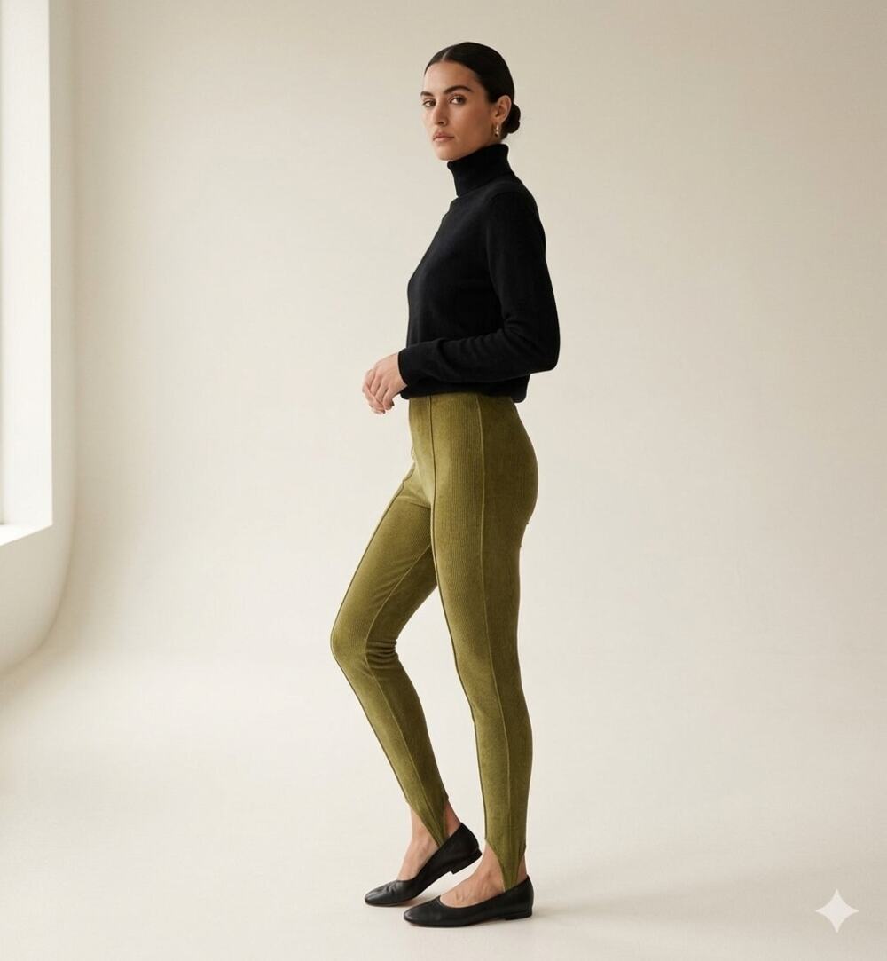 Vintage 90's Sporty Green Ribbed Knit Stirrup Leggings Large Aerobics Equestrian